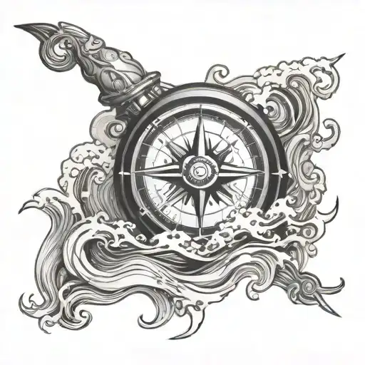 Ocean Waves And A Compass Together