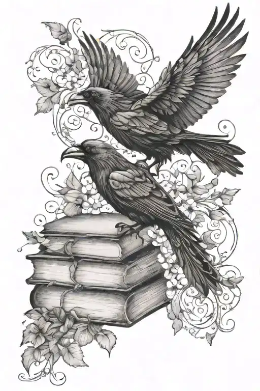 Whimsical Fantasy Books With Vines And Raven Flying
