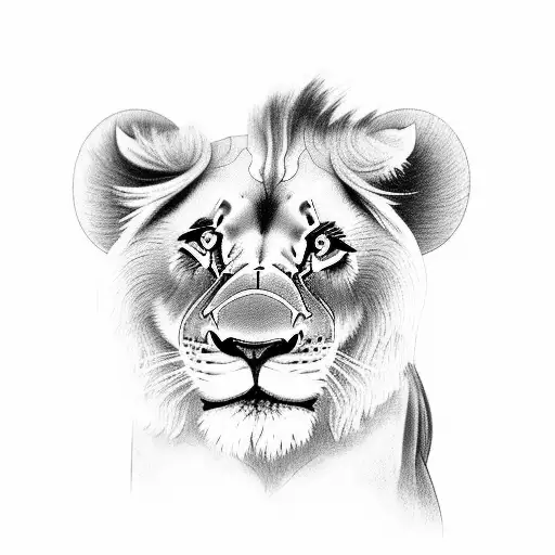 Lion With Lioness And Lion Cub