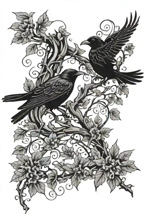 Raven Vines Wrapping Tree With Roots Flowers Quotes