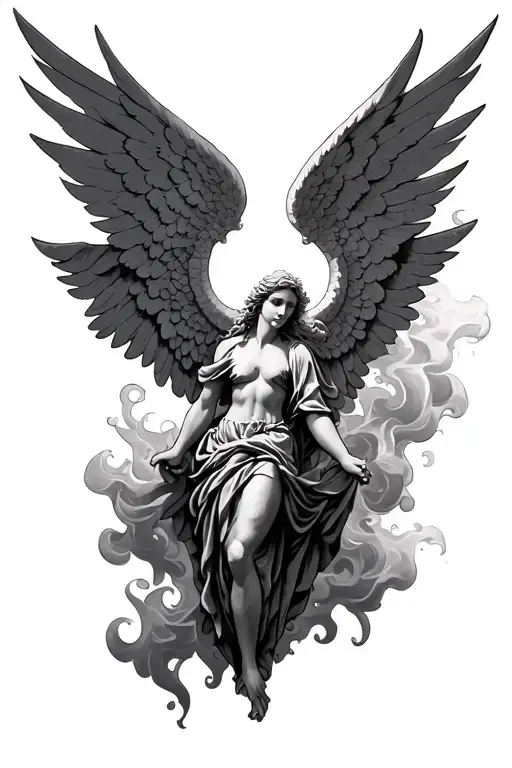 Angel Tattoo With Greek Mytholody And Smoke
