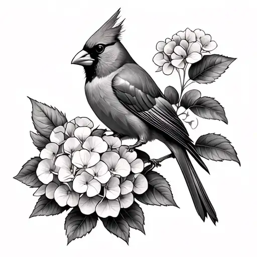 Cardinal And Hydrangea