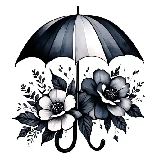 Watercolor Rainbow Umbrella With Flowers
