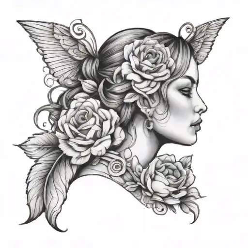 Virgo Lady Face Side View With Roses And Peony Flower Around It Virgo Name