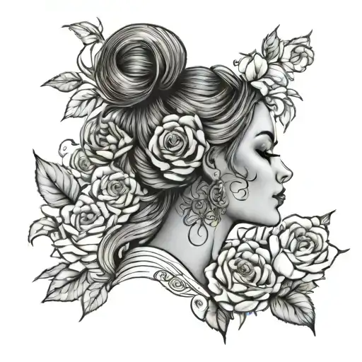 Virgo Lady Face Side View With Roses And Peony Flower Around It Virgo Name