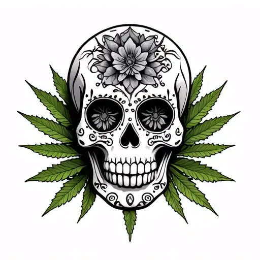 Marijuana Sugar Skull Soft Shading
