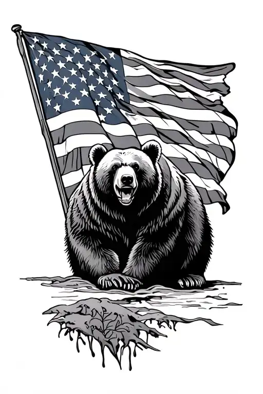 Bear And American Flag And Forrest