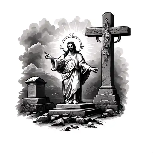 Jesus Above A Grave Stone
