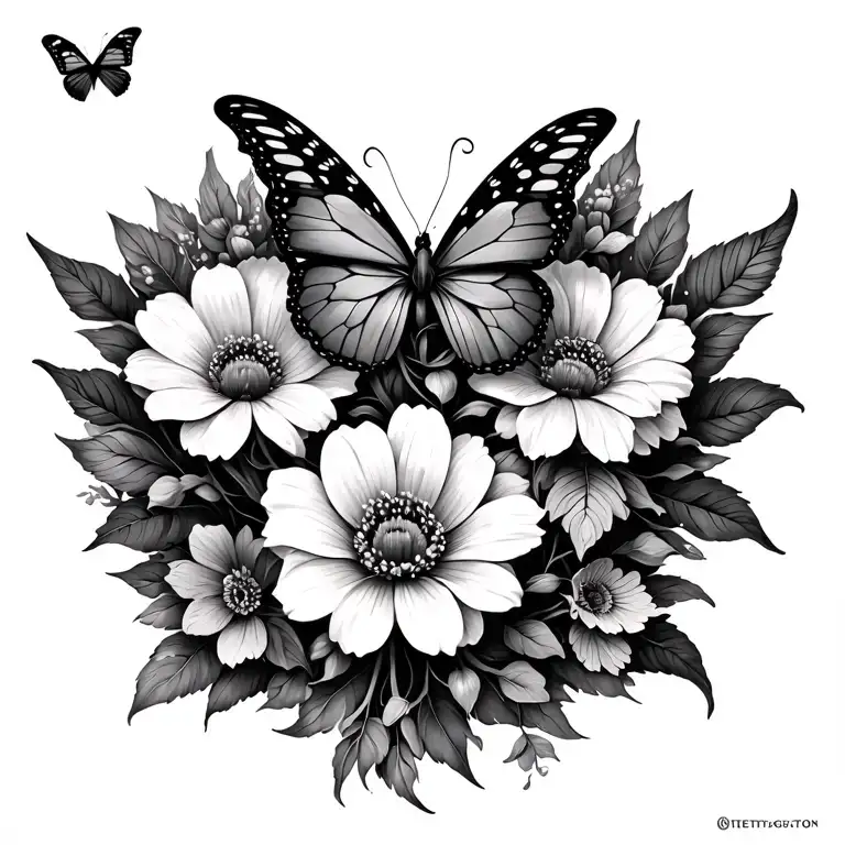 Flower Spine Tattoo With Butterflyes