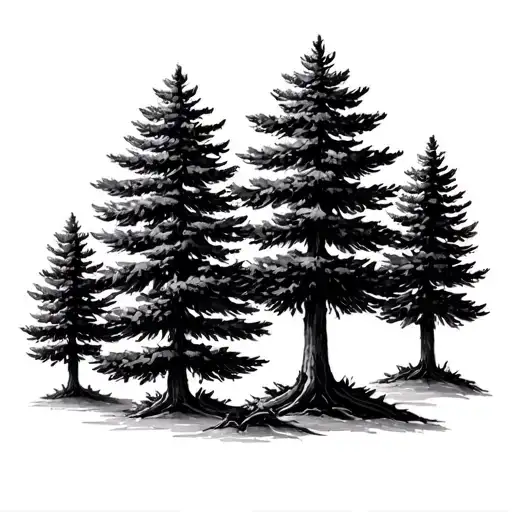 3 Evergreen Trees In A Row In Small Medium And Large