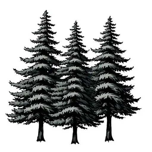 Three Evergreen Trees In A Row In Small Medium And Large