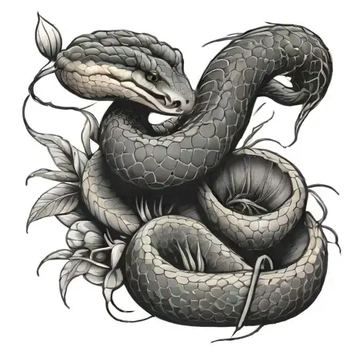 Snake Wrapped With Sego Lily And Sagebrush