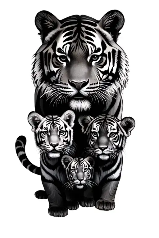 Tiger And 4 Cubs