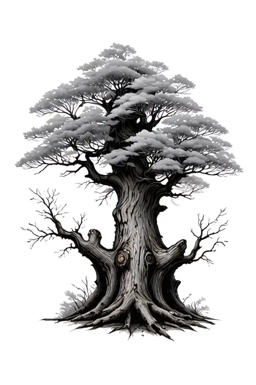 Two Tree Trunks With Branches Coming Together Symbolizing