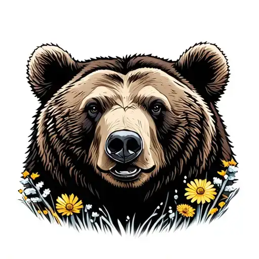 Grizzly Bear Forrest Wild Flowers Blooming