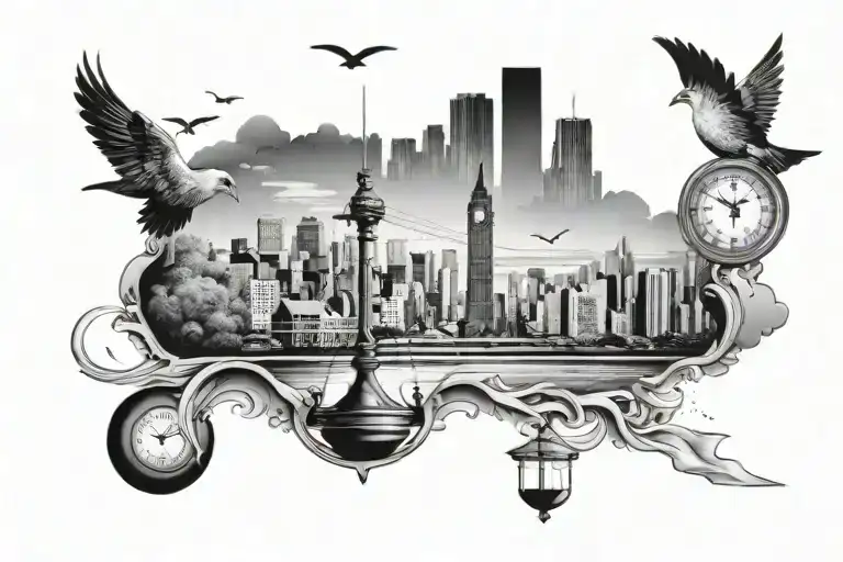 Design A Legal Scale Balancing Between A Cityscape And A Tranquil Beach Landscape