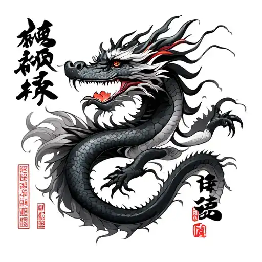 Chinese Dragon Lying In The Neck With The Name