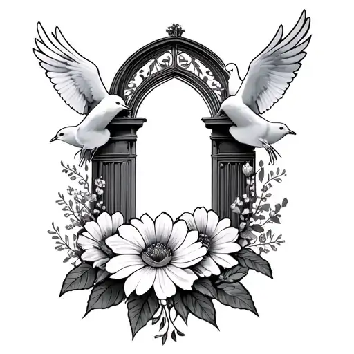 Flowers And Heaven Gates With Doves