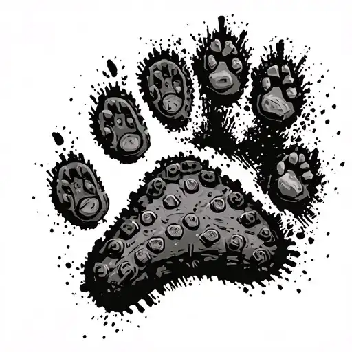 Dog Paw Print And Mountain Bike Tread Imprints In Dirt
