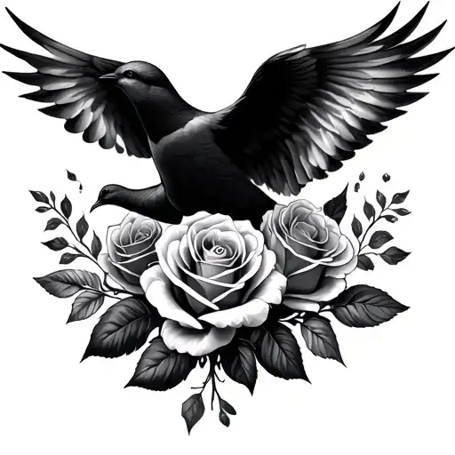 Womens Full Arm Sleeve Roses And Dove Flying