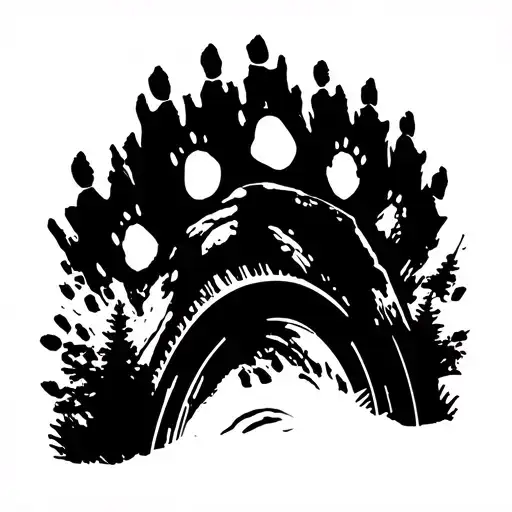 Dog Paw Prints Running Along Side Mountain Bike Tire Tread Print