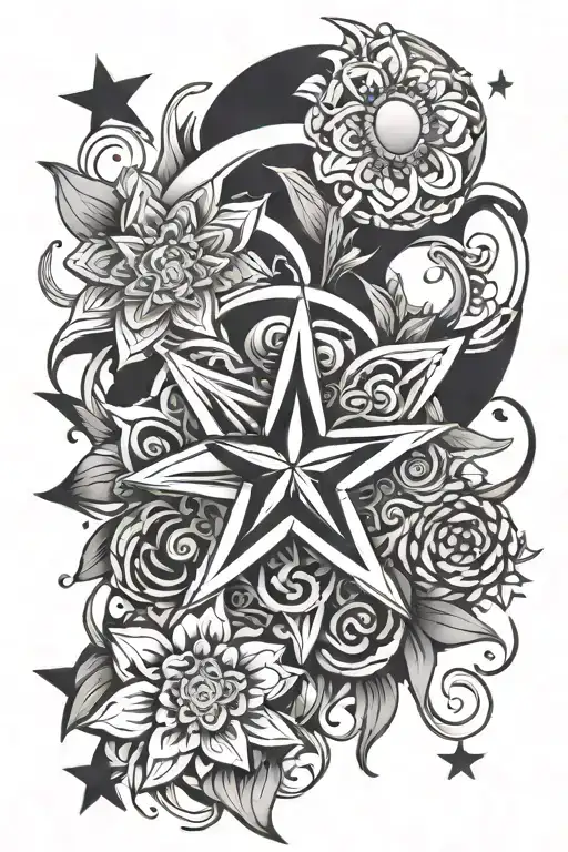 Abstract Flower Star Moon
