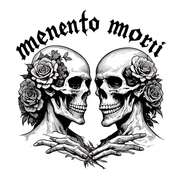 Memento Mori Text On Top Of Back With Death And A Man Below Facing Each Other