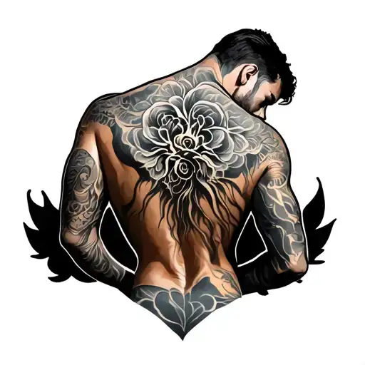 Weight Loss And Rebirth Back Tattoo Male
