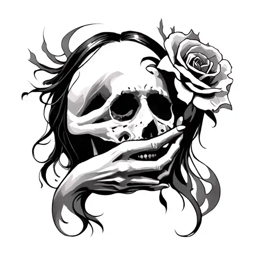 Death Holding Womens Face Tattoo Beautiful