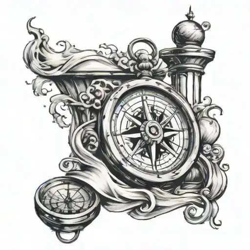 Rough Sea And Broken Hour Glass And Nautical Compass