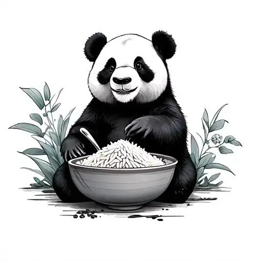 Panda With A Bowl Of Rice