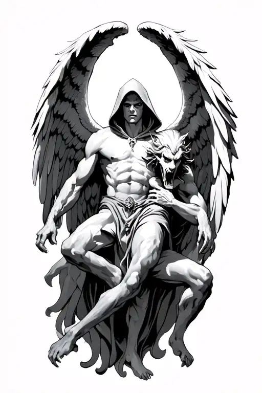 Hooded Arch Angel Defeating A Demon
