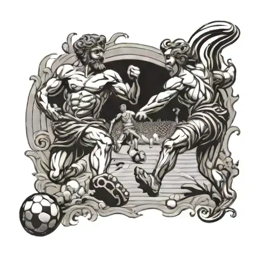 A Soccer Field Scene With Greek Gods As Players