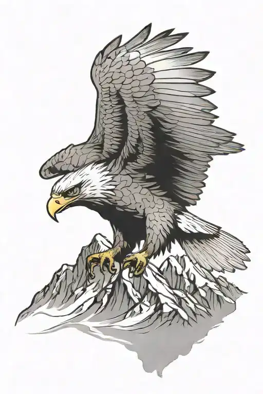 Eagle In Front Of Mountain Flying Heroically
