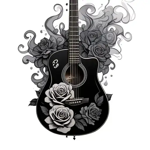 Acoustic Guitar With Smoke And Roses