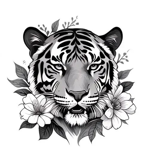 Tiger And Flowers