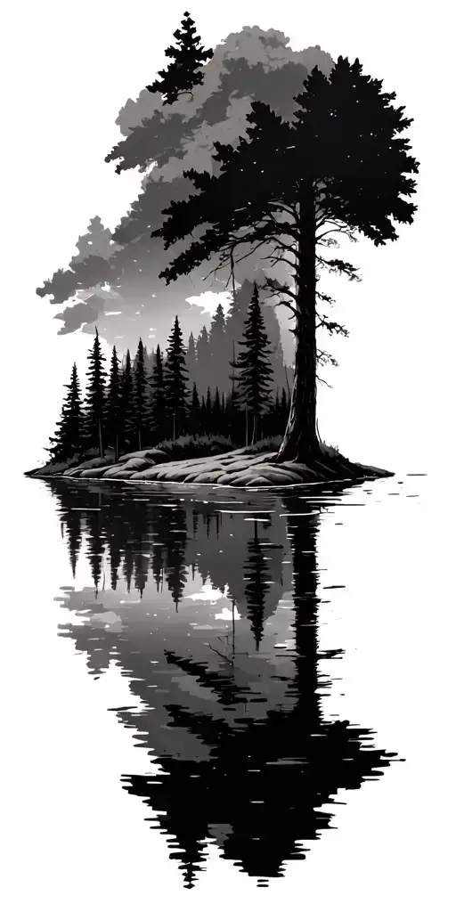 Forest With Small Lake At Bottum