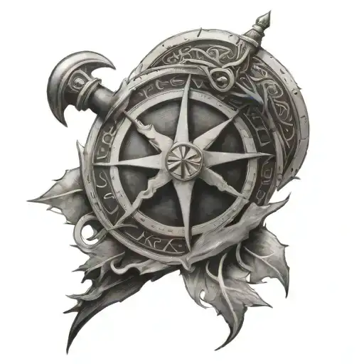 Viking Compass And Drakkar Viking