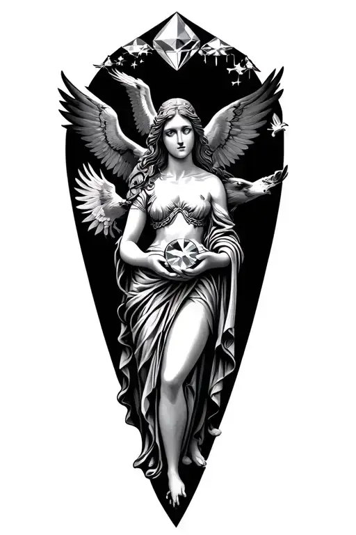 Goddes Venus Holding Diamond In Hands With Eagle Flying Around Diamond