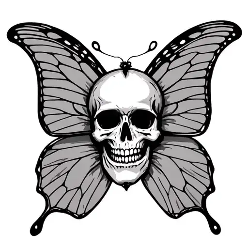 Skull Face Inside A Butterflys Wings Spread Wide