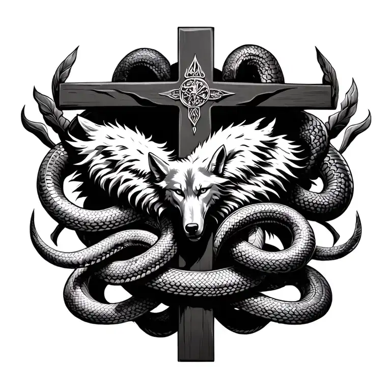 Crucifix With Dacian Wolves Intertwining Snakes