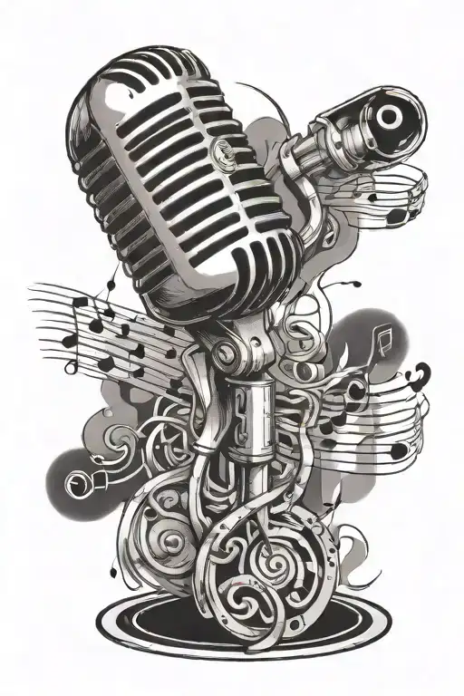 Music Notes Microphone Surrounded By Musical