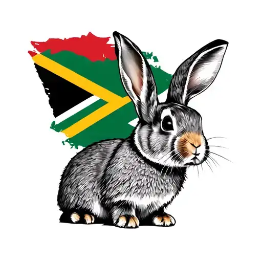 Rabbit With South African Flag Behind Rabbit Image