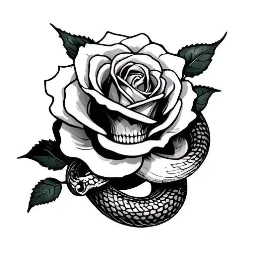 A Rose With A Snake Around It But The Head Of The Snake Is A Skull