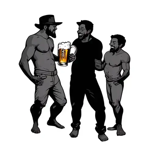 Circular Tattoo Design For 3 Idiot Friends Holding Beer