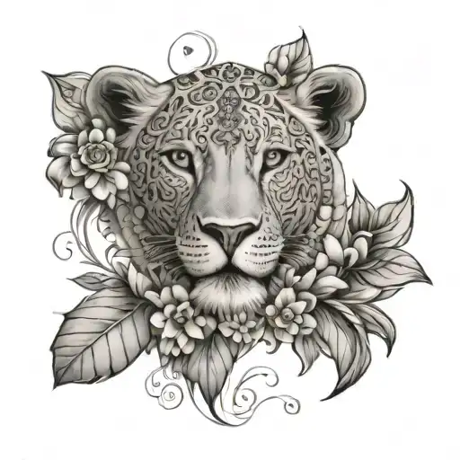 A Lioness With Intricate Floral Patterns Inspired By Krishanthimum Flowers