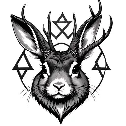 Rabbit Head With Deer Antlers And Star Of David Statue