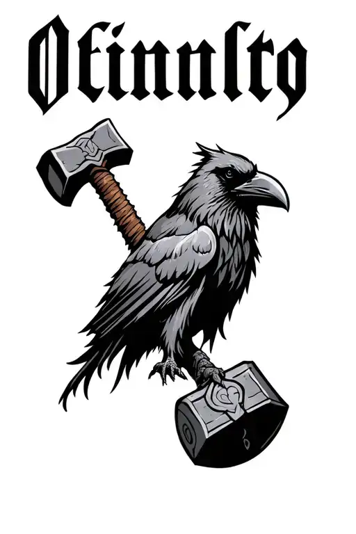 Odin's Crow And Thors Hammer With Odin's Name Incorporated