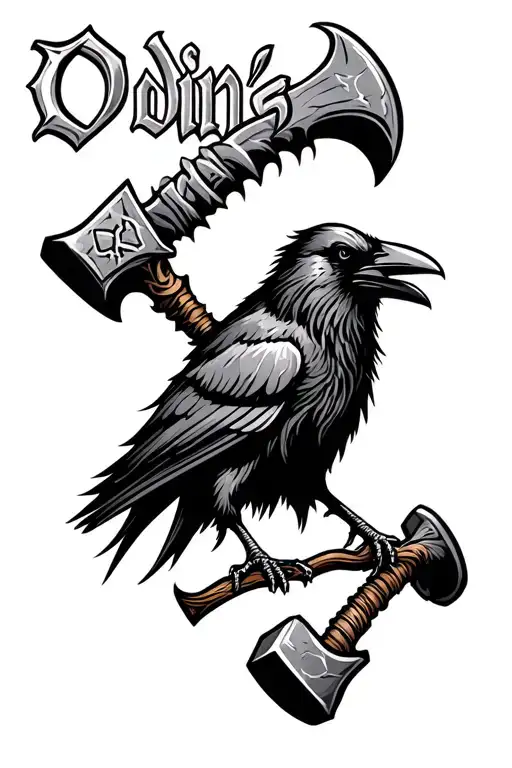 Odin's Crow And Thors Hammer With Odin's Name Incorporated