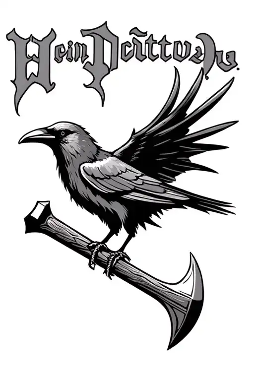Crow And Thors Hammer With Odin's Name
